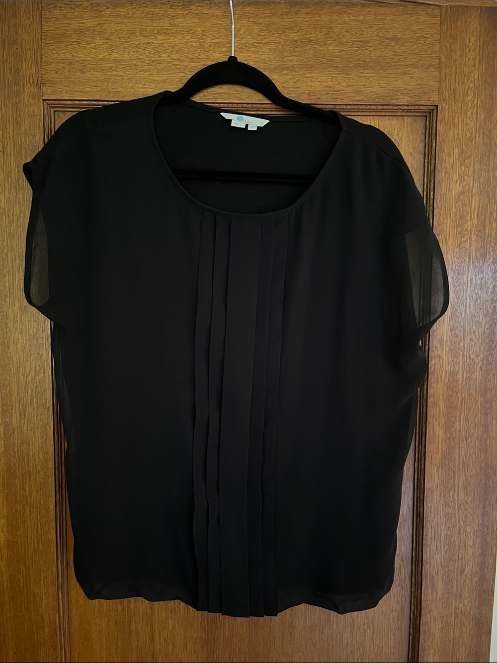 Boden Black Pleated Front Short Sleeve Blouse
